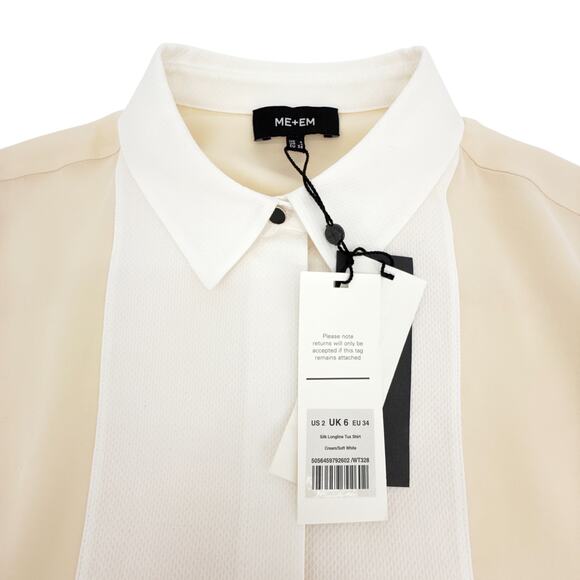 ME+EM Silk Longline Tux Shirt in Cream & Soft White UK6|US2|XS - Picture 4 of 10